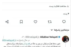توییت دکتر ولایتی درباره پیام به امارات