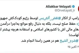 توییت دکتر ولایتی هدف ترامپ از انکار ‎#نقض_آتش‌بس توسط رژیم کودک‌کش صهیونی در ‎#غزه